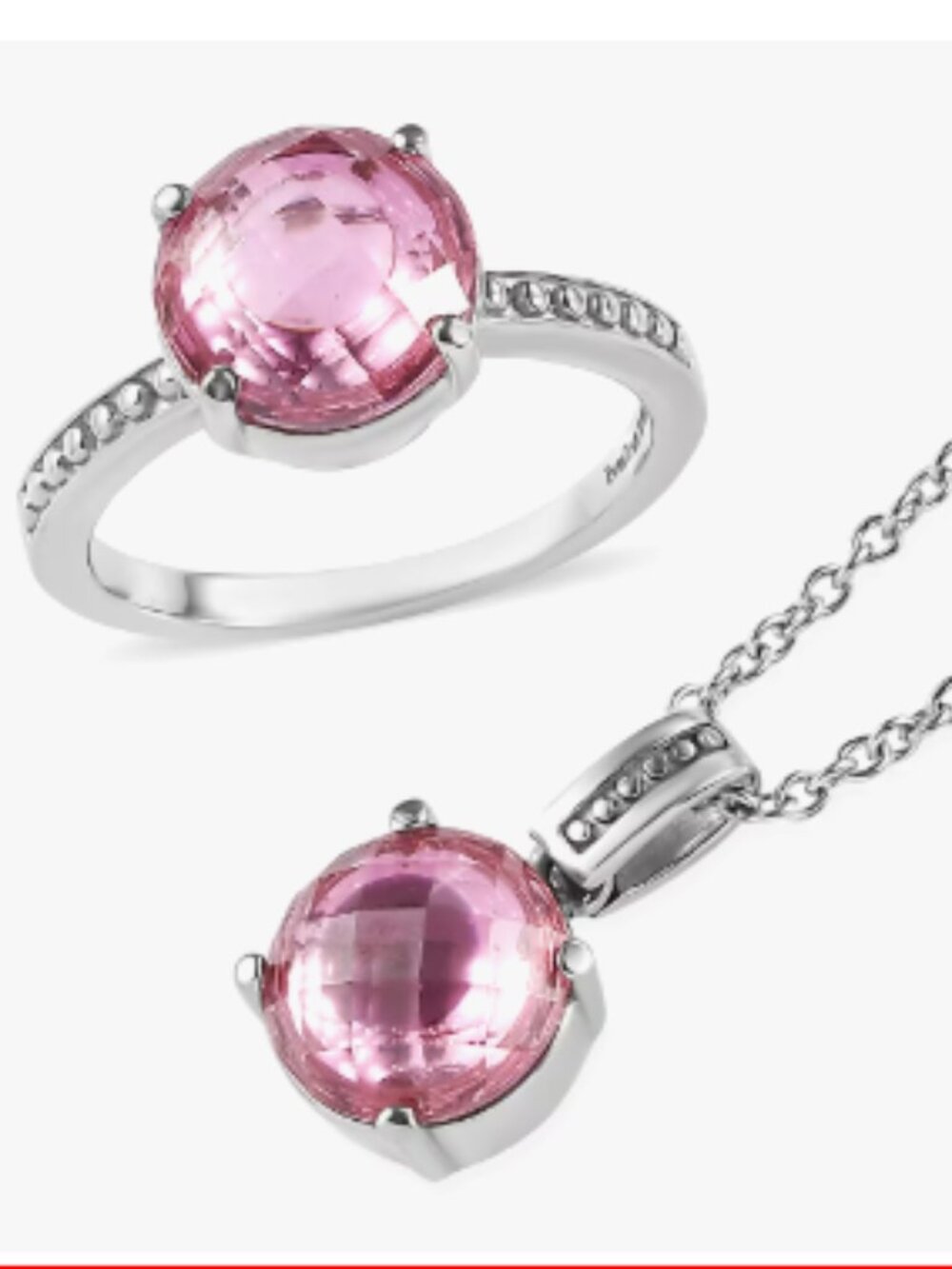 Simulated Pink Diamond Ring and Pendant Necklace
